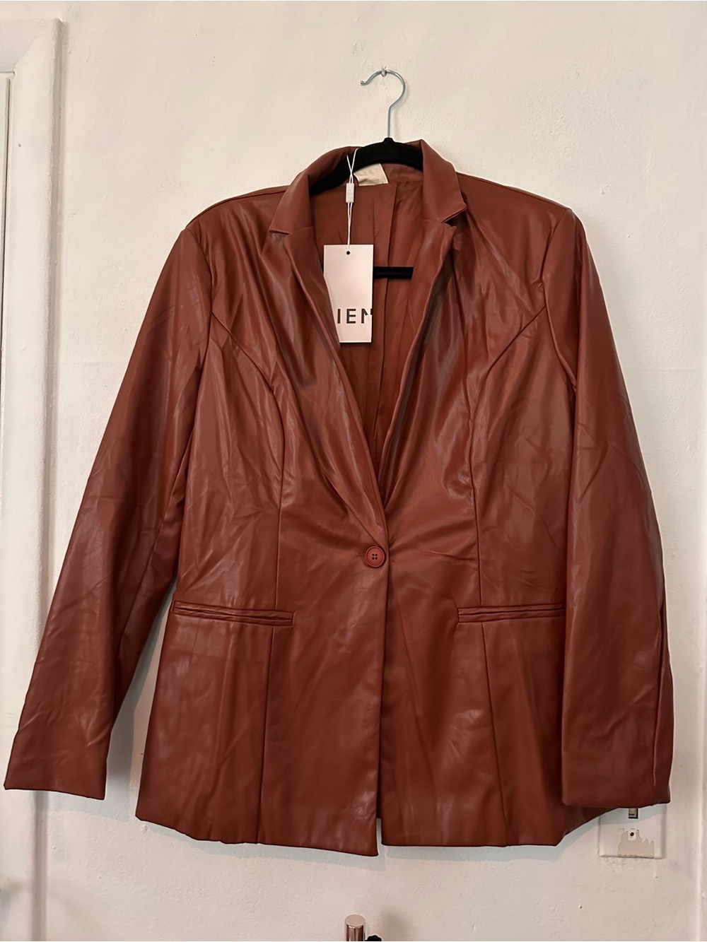 Women's Rust Brown Leather Blazer - Single-Button Tailored Jacket